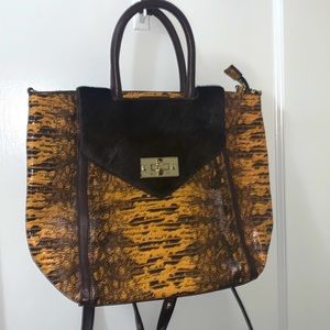 Sharif 4-in-1 Leather & Haircalf Cognac Lizard Convertible Handbag